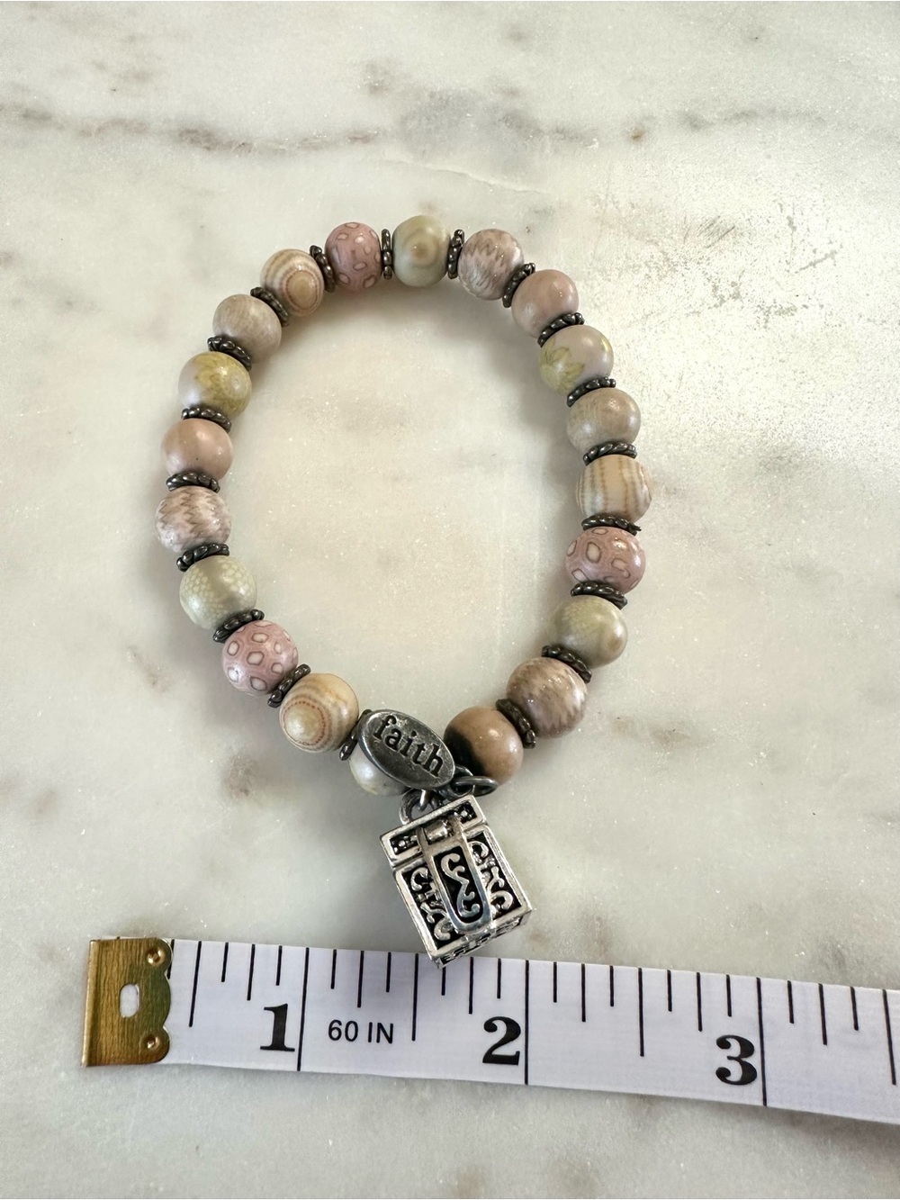 JILZARAH Pink Ceramic Bead Stretch Bracelet Faith Prayer Box Charm - Picture 6 of 7